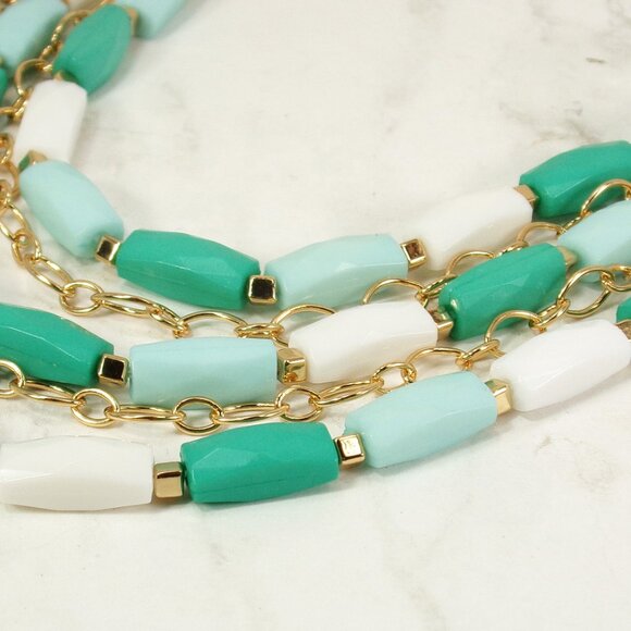 Multi row beaded necklace and earring set with layers of rectangle shap beads - Picture 4 of 9